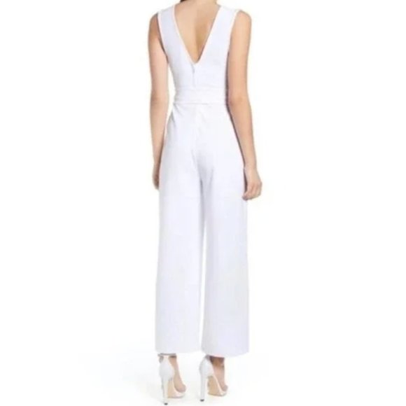 Leith LARGE White V-Neck Sleeveless Belted Jumpsuit lq361 - Picture 2 of 10
